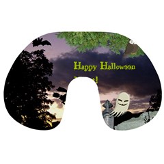 Happy Halloween Night Witch Flying Travel Neck Pillows by canvasngiftshop