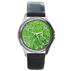 Festive Chic Green Glitter Shiny Glamour Sparkles Round Metal Watch by yoursparklingshop