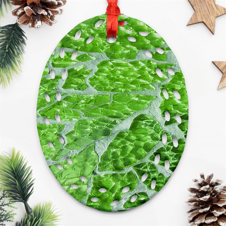 Festive Chic Green Glitter Shiny Glamour Sparkles Ornament (Oval Filigree) 