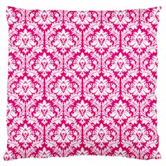 Hot Pink Damask Pattern Large Flano Cushion Case (Two Sides)