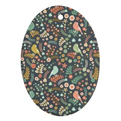 Vintage Flowers And Birds Pattern Ornament (oval)  by TastefulDesigns