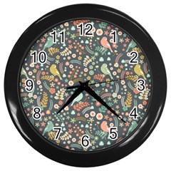 Vintage Flowers And Birds Pattern Wall Clocks (black) by TastefulDesigns