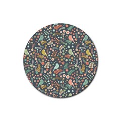 Vintage Flowers And Birds Pattern Rubber Round Coaster (4 Pack) 