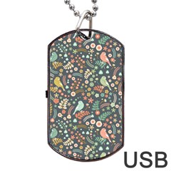 Vintage Flowers And Birds Pattern Dog Tag Usb Flash (two Sides)  by TastefulDesigns