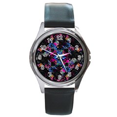 Stylized Geometric Floral Ornate Round Metal Watch by dflcprints