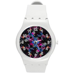 Stylized Geometric Floral Ornate Round Plastic Sport Watch (m) by dflcprints