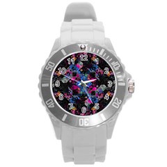 Stylized Geometric Floral Ornate Round Plastic Sport Watch (l) by dflcprints