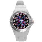 Stylized Geometric Floral Ornate Round Plastic Sport Watch (L) Front