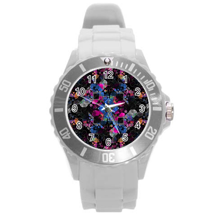 Stylized Geometric Floral Ornate Round Plastic Sport Watch (L)