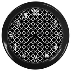 Black White Quatrefoil Classic Pattern Wall Clocks (black) by Zandiepants