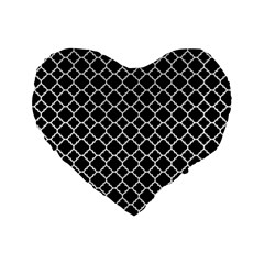 Black White Quatrefoil Classic Pattern Standard 16  Premium Heart Shape Cushions by Zandiepants