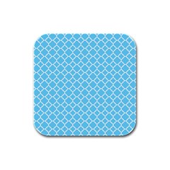 Bright Blue Quatrefoil Pattern Rubber Square Coaster (4 Pack) by Zandiepants