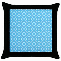 Bright Blue Quatrefoil Pattern Throw Pillow Case (black) by Zandiepants