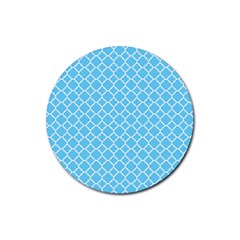 Bright Blue Quatrefoil Pattern Rubber Round Coaster (4 Pack) by Zandiepants