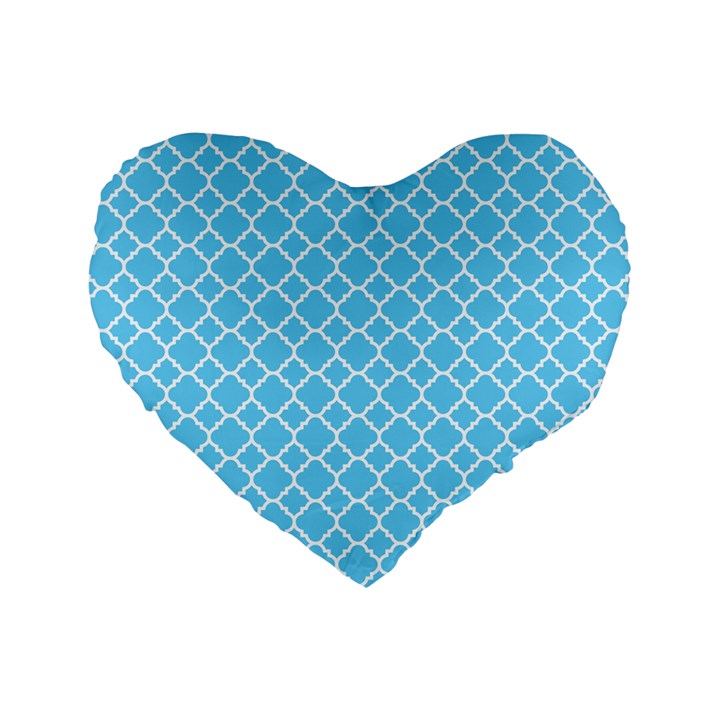 Bright Blue Quatrefoil Pattern Standard 16  Premium Flano Heart Shape Cushion 