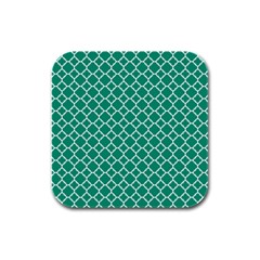 Emerald Green Quatrefoil Pattern Rubber Square Coaster (4 Pack) by Zandiepants