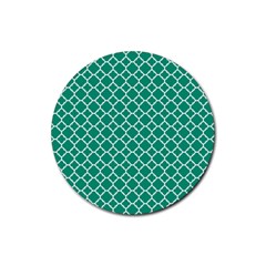 Emerald Green Quatrefoil Pattern Rubber Round Coaster (4 Pack) by Zandiepants