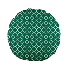 Emerald Green Quatrefoil Pattern Standard 15  Premium Round Cushion  by Zandiepants