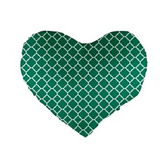 Emerald Green Quatrefoil Pattern Standard 16  Premium Heart Shape Cushion  by Zandiepants