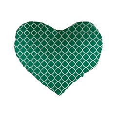 Emerald Green Quatrefoil Pattern Standard 16  Premium Flano Heart Shape Cushion  by Zandiepants