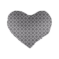 Grey Quatrefoil Pattern Standard 16  Premium Heart Shape Cushion  by Zandiepants