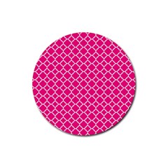 Hot Pink Quatrefoil Pattern Rubber Round Coaster (4 Pack) by Zandiepants