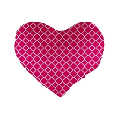 Hot Pink Quatrefoil Pattern Standard 16  Premium Heart Shape Cushion  by Zandiepants