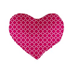 Hot Pink Quatrefoil Pattern Standard 16  Premium Flano Heart Shape Cushion  by Zandiepants