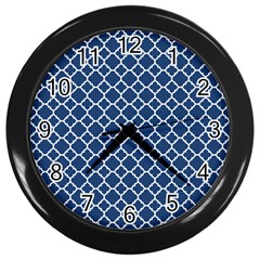 Navy Blue Quatrefoil Pattern Wall Clock (black) by Zandiepants