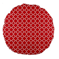 Poppy Red Quatrefoil Pattern Large 18  Premium Round Cushion  by Zandiepants