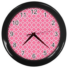 Soft Pink Quatrefoil Pattern Wall Clock (black) by Zandiepants