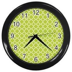 Spring Green Quatrefoil Pattern Wall Clock (black) by Zandiepants