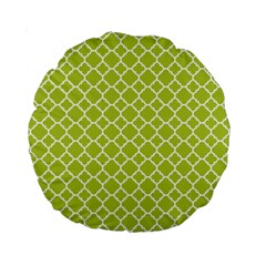 Spring Green Quatrefoil Pattern Standard 15  Premium Round Cushion  by Zandiepants