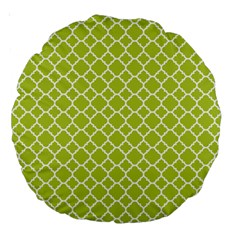 Spring Green Quatrefoil Pattern Large 18  Premium Round Cushion  by Zandiepants