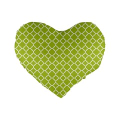 Spring Green Quatrefoil Pattern Standard 16  Premium Heart Shape Cushion  by Zandiepants