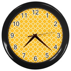 Sunny Yellow Quatrefoil Pattern Wall Clock (black) by Zandiepants