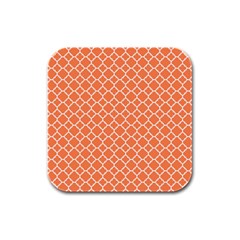 Tangerine Orange Quatrefoil Pattern Rubber Square Coaster (4 Pack) by Zandiepants