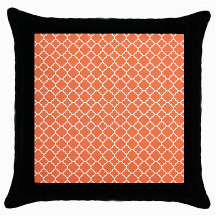 Tangerine orange quatrefoil pattern Throw Pillow Case (Black)