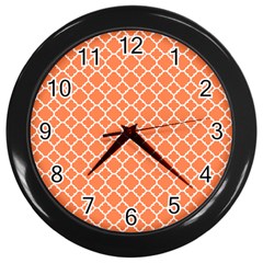 Tangerine Orange Quatrefoil Pattern Wall Clock (black) by Zandiepants