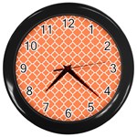 Tangerine orange quatrefoil pattern Wall Clock (Black) Front