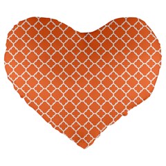 Tangerine Orange Quatrefoil Pattern Large 19  Premium Heart Shape Cushion by Zandiepants