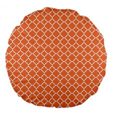 Tangerine Orange Quatrefoil Pattern Large 18  Premium Flano Round Cushion  by Zandiepants