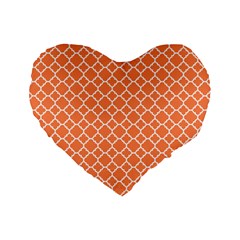 Tangerine Orange Quatrefoil Pattern Standard 16  Premium Flano Heart Shape Cushion  by Zandiepants