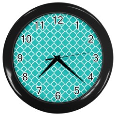 Turquoise Quatrefoil Pattern Wall Clock (black) by Zandiepants