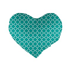 Turquoise Quatrefoil Pattern Standard 16  Premium Heart Shape Cushion  by Zandiepants