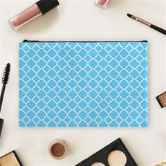 Bright Blue Quatrefoil Pattern Cosmetic Bag (large) by Zandiepants