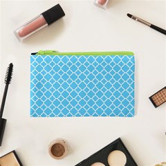 Bright Blue Quatrefoil Pattern Cosmetic Bag (xs) by Zandiepants