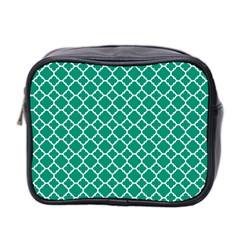 Emerald Green Quatrefoil Pattern Mini Toiletries Bag (two Sides) by Zandiepants