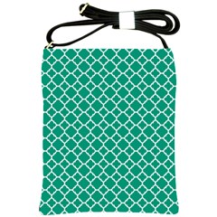 Emerald Green Quatrefoil Pattern Shoulder Sling Bag by Zandiepants