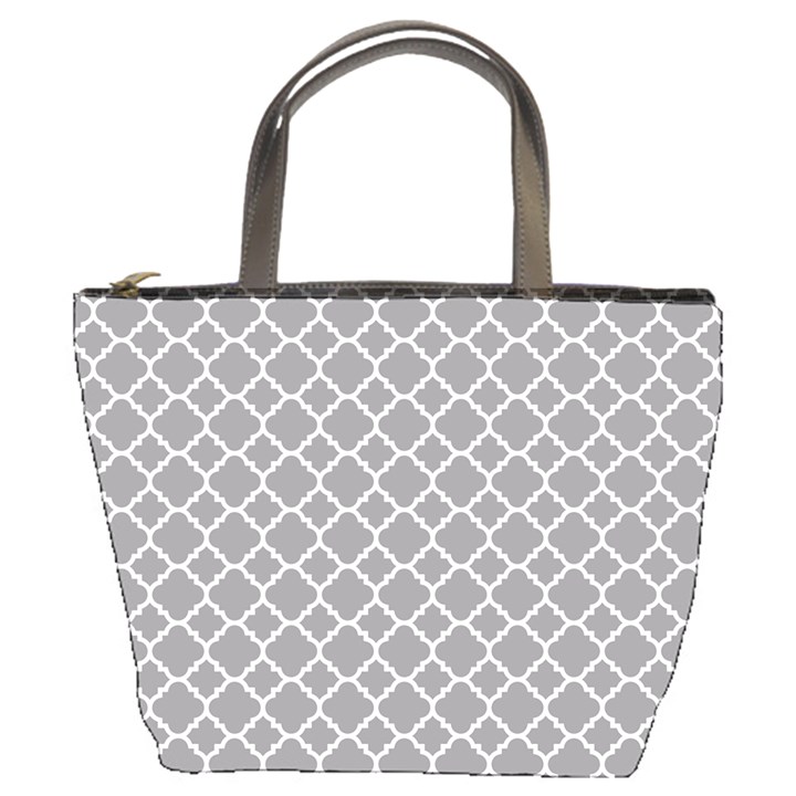 Grey quatrefoil pattern Bucket Bag